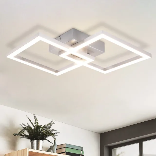 NETTLIFE Plafondlamp LED - Zilver - modern - vierkant - 4000K Neutraal wit Licht - 2 Lichts - geometrische Design - Plafondverlichting - 24W - voor Woonkamer | Slaapkamer | Keuken | Gang