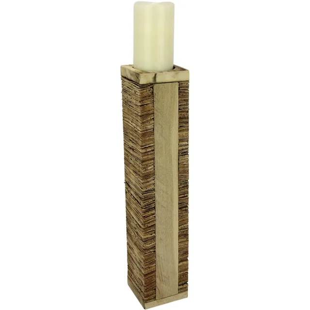 Flair Flower 706787N kaarsenhouder zuil kurk kandelaar decoratie kerstdecoratie pilaarkaars lantaarn van hout landhuisstijl antiek bruin alpenhut shabby, naturel, ca. 47x10x10 cm Natuur