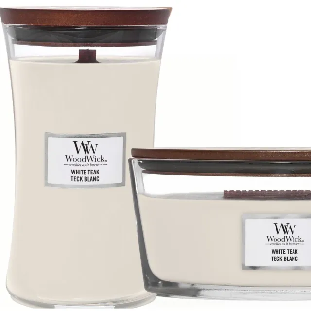 Woodwick Duo Ellipse en Large Candle White Teak wit