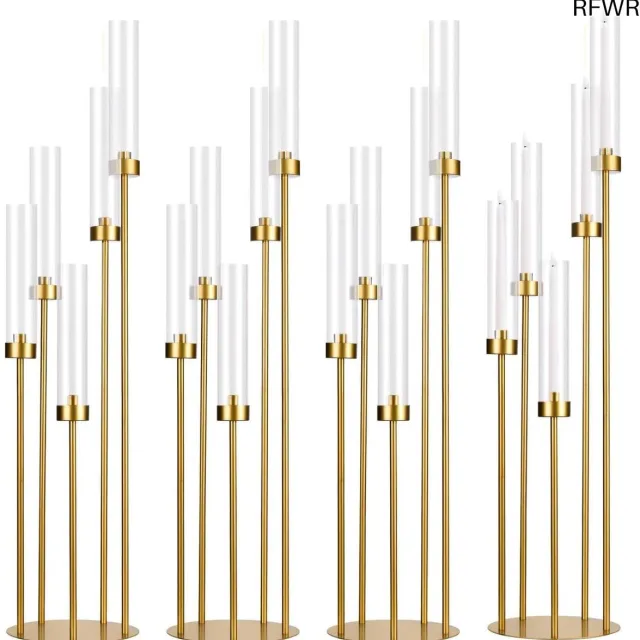 RFWR Vloerkandelaar 5-armig met acryl lampenkappen 106 cm - Gouden hoge kaarsenhouder voor bruiloften en decoratie Gold