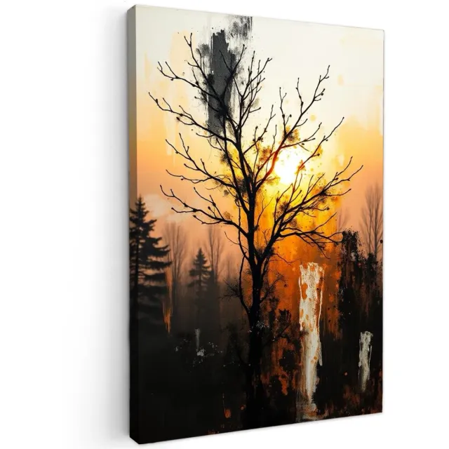 Canvas Schilderij - Amber Forest - 90x60 cm - Moderne kunst - Huis decoratie woonkamer - Keuken muur schilderijen - Wanddecoratie accessoires - Kamer interieur - herfst zwart