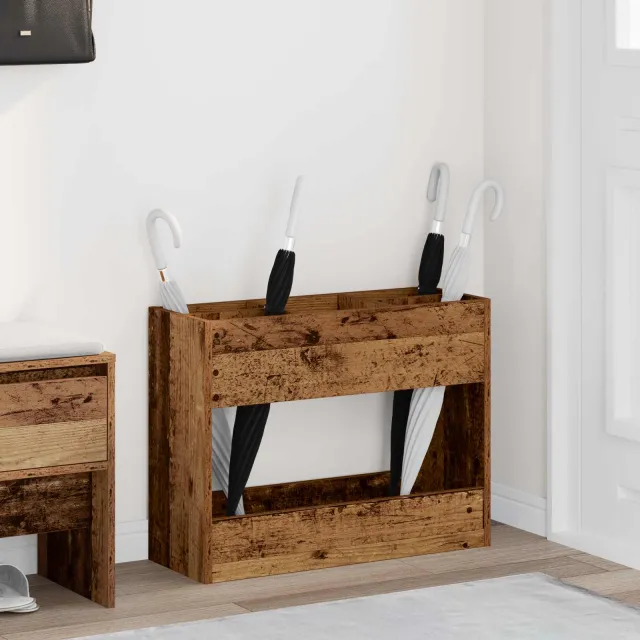 vidaXL Paraplu Standaard Oudhout 65 x 24 x 50 cm Bewerkt hout Bruin