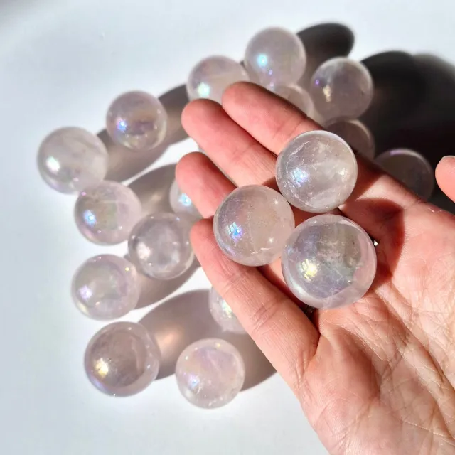 Moonlight Gemstones Rozenkwarts Angel Aura Bol – 2-3 cm Edelsteen Sphere Meerkleurig
