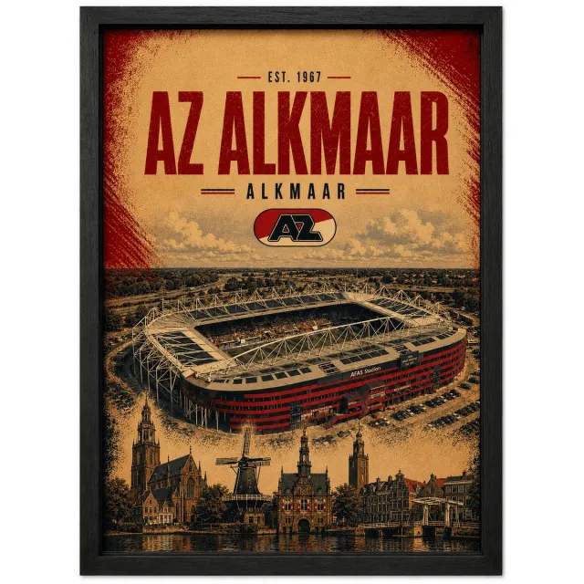 Joshimo AZ Alkmaar Poster | AFAS Stadion Vintage Art Print | Retro Voetbal Poster | Inclusief Zwarte A3 Lijst