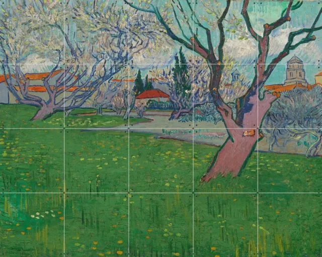 IXXI Bloeiende boomgaarden, gezicht op Arles (1889), Vincent van Gogh (1853 - 1890) & Van Gogh Museum - 100 x 80 cm - Grote wanddecoratie en posters Groen