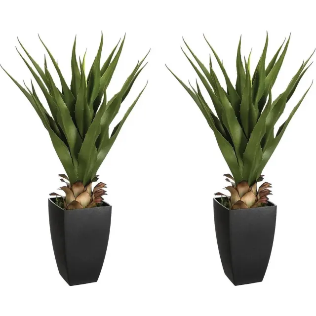 Atmosphera 2x stuks atmosphera Agave Rect kunstplanten in pot van cement 73 cm - Nepplanten Groen
