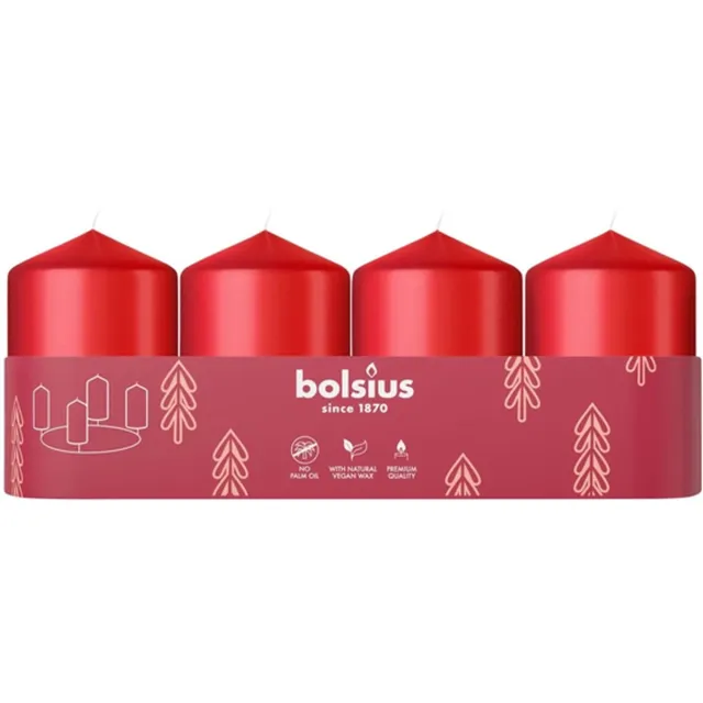 Bolsius 10 trays/sets met 4 stuks Bolsius rode stompkaarsen 60/40 (7 uur) Delicate Red Rood