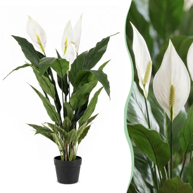 Green Boutiq kunstplant - Spathiphyllum - Lepelplant - 90cm Bruin