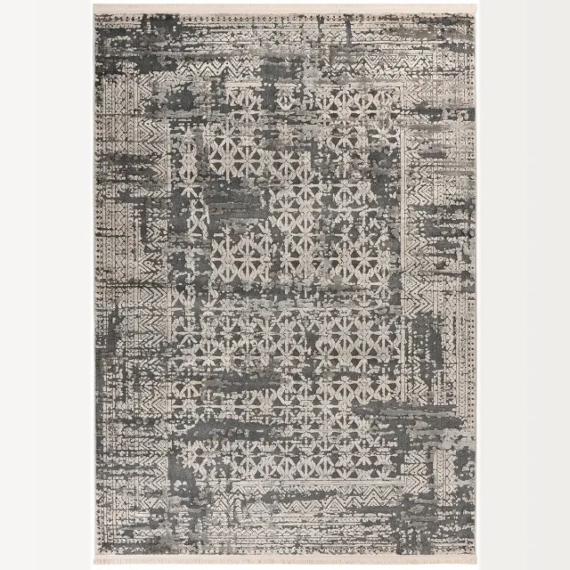 Dutch XXL Vintage Vloerkleed | Tapijt | Adela | Geometrisch | Grijs | 80x150 cm