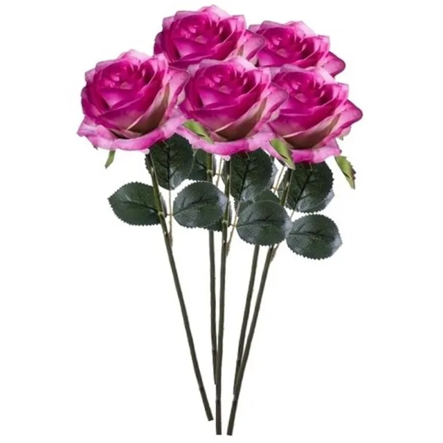 Bellatio Flowers & Plants Emerald Kunstbloemen roos - 5x - rozen - Simone - fuchsia - 45 cm - decoratie bloemen Paars