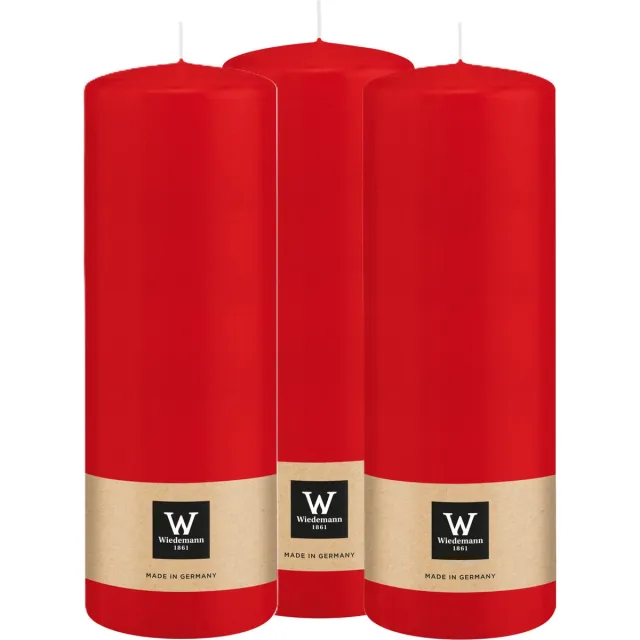 Wiedemann Cilinderkaars/stompkaars - 3x - rood - 20 x 7 cm - 103 branduren - zuilkaarsen
