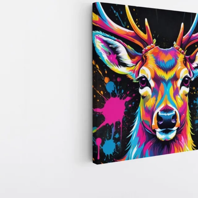 Saammp Canvas Schilderij - Abstract kleurrijk hert - Natuur - Dieren - 30x30 - Foto op canvas - Wanddecoratie - Muurdecoratie Woonkamer - Slaapkamer decoratie - Canvas Print Multicolor
