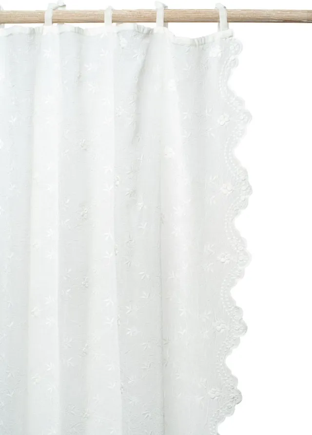 Pimlico Gordijnen | Victoria - Geborduurde Voile - Gebroken Wit - Golvende Randen & Velvet Linten - 180x250 cm - Pimlico