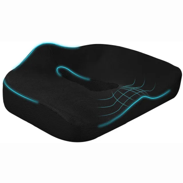 GOTAGEE Zitkussen, 44 x 39 x 13 cm, zwart, polyestervezel, geheugenfoam zitkussen, stoelpad, ergonomisch ontwerp, verlicht ischias- en rugpijn, geschikt voor bureaustoelen, autostoelen, enz.