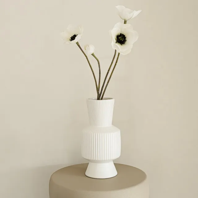Indore Home Vaas Boho - Bloemenvaas - Vaas Ribbel - Woonkamer decoratie - Vaas Wit - 21cm