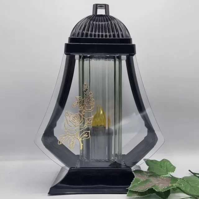 Lubema Herdenkingslicht - L-18 - Lantaren - Goud - Incl Gele LED (Zwart) - Windlicht - Graflicht - Grafkaars - Graflantaren
