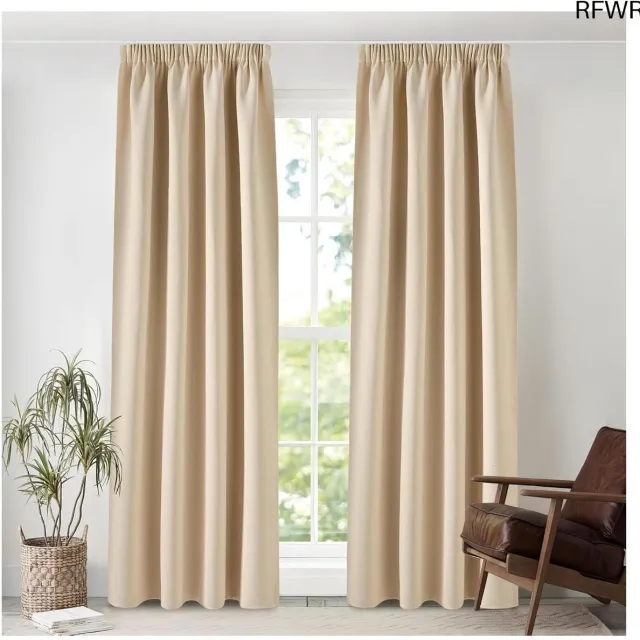 RFWR Effen Verduisterende Gordijnen 140x245 cm voor Woonkamer en Slaapkamer - Warmte-isolerend en Modern Design Biscotti Beige