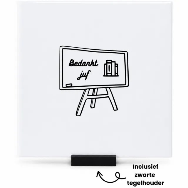 Hacebo Bedankt juf tegeltje met tegelhouder - Juf - Cadeaupakket Juf - tegeltjes met tekst - einde schooljaar - afscheid - Leuk cadeau voor je juf om te geven - spreuktegels - 15x15 CM Wit
