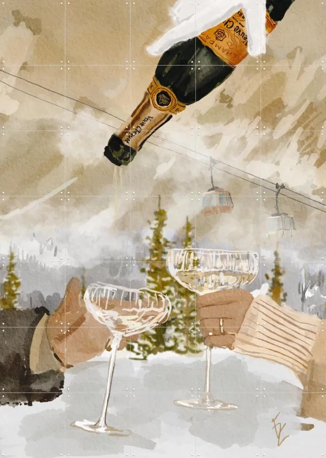 IXXI Winter Champagne, Ekaterina Zagorska - 100 x 140 cm - Grote wanddecoratie en posters - Schilderijen, Kwaststreken, Woonkamer, Keuken, Gang Beige / Wit / Goud