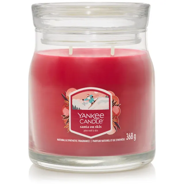 Yankee Candle Santa on Skis Medium Jar Geurkaars - 50 branduren - twee lonten Rood