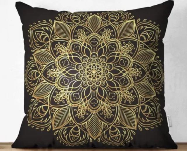 De Groen Home HARMONIE - Sierkussen Velvet 50x50 cm - Inclusief binnenkussen - Gold mandala op zwart