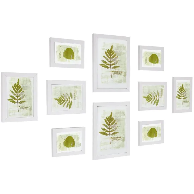Songmics Fotolijst - Fotolijsten Set van 10 - Voor 2 Foto's 20x25 cm, 4 Foto's 13x18 cm 4 Foto's 10x15 cm - Kunststof en MDF Wit