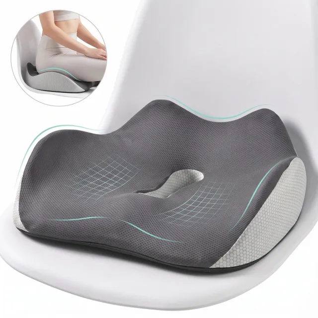 AIMASON zitkussen orthopedisch -stuitkussen voor pijnlijke stuit -zitverhoger auto -45 x 36 x 13 cm - traagschuim - centrale uitsparing - antislip onderzijde - afneembare hoes - voor bureaustoel - grijs