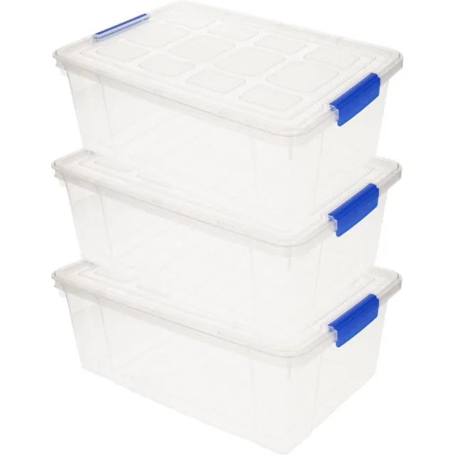 PLASTICFORTE Opbergbox met deksel - 3x stuks - 9 liter - transparant - kunststof - opbergkist
