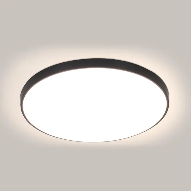 Haobosic Waterdichte LED Plafondlamp - Rond Zwart Frame - 24W Neutraal Licht - IP44 Black