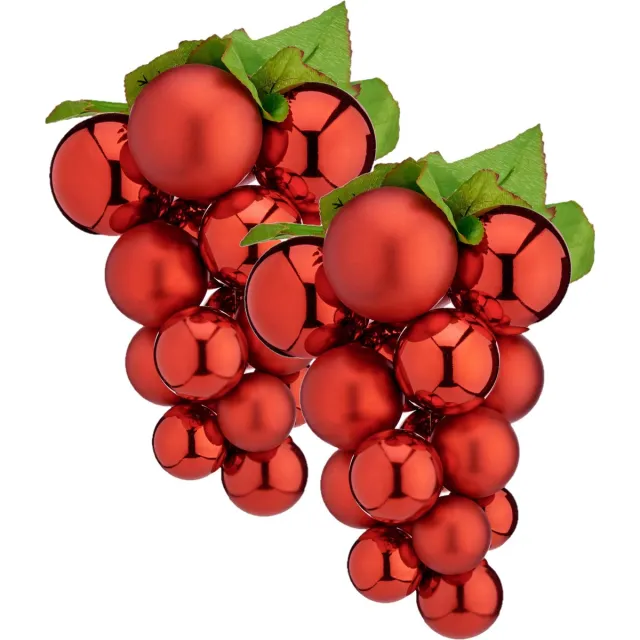 Krist+ Kerstornament druiventros - 2x stuks - rood - 33 cm - kunststof - kersthanger fruit - wijn thema - decoratie druiven