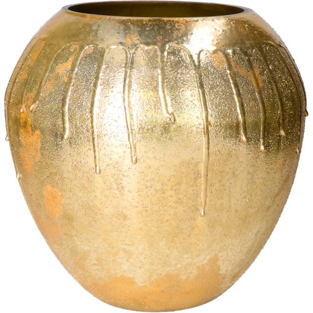 Mega Collections Vaas Oman Drip - goud - glas - druip effect - D26 x H26 cm - bloemenvaas Goudkleurig