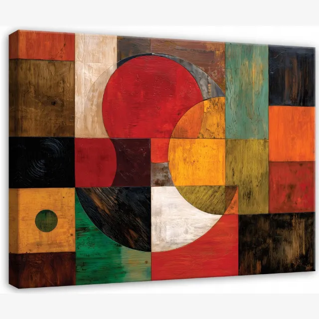 WALLARENA Schilderij op canvas - 40x30 cm - geometrisch Art Deco patroon - Geschikt voor slaapkamer en woonkamer Veelkleurig