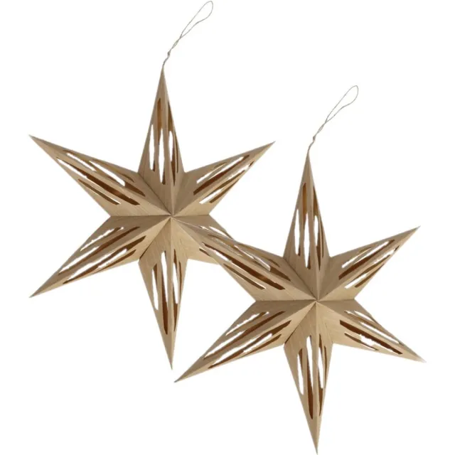 Gerimport Papieren kerstster lampion lichtbruin 30 cm - 2x stuks - kerstdecoratie - sfeervol - papier - feestelijk