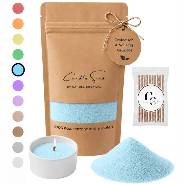 Candle Cocktail Kaarsenzand | Candle Cocktail | Aqua Blue | 400g Incl. 8 Lonten | Candle Sand | Kaarsparels | Zandkaarsen Blauw