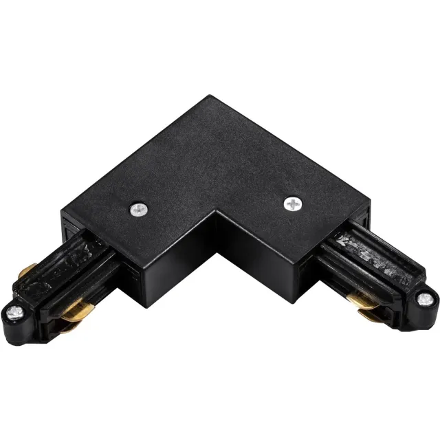 Fantasia TRACK 1F L-connector voor 1-fase railsystemen, zwart, met aardepool aan de binnenzijde van de connector