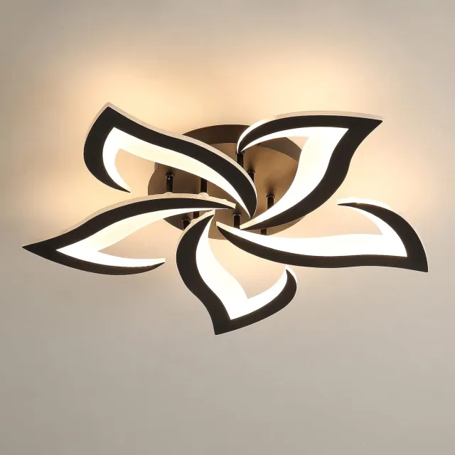 Haobosic Moderne LED-plafondlamp, 60W 6000LM creatieve bloemvormige plafondlamp van acryl, 5-koppige zwarte LED-kroonluchters met bloemblaadjes voor woonkamer, slaapkamer, eetkamer, keuken, warm wit 3000K [Energieklasse E]