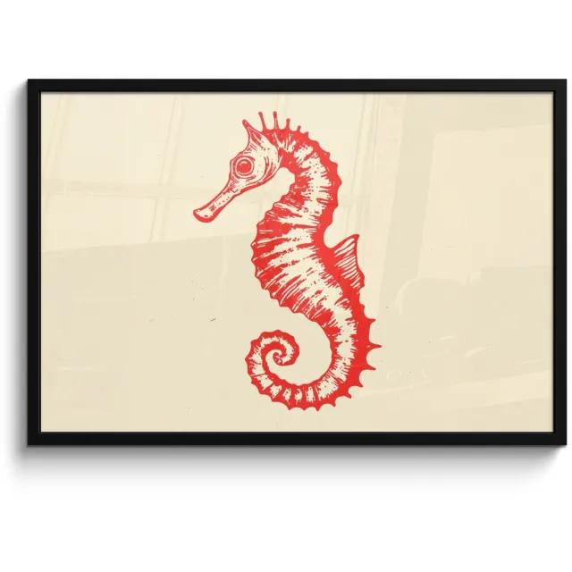 FrameYourWall Poster in lijst - Fotolijst 90x60 cm - Posters - Zeepaardje - Rood - Fijne details - Posterlijst zwart - Decoratie - Wanddecoratie woonkamer - Muurdecoratie slaapkamer
