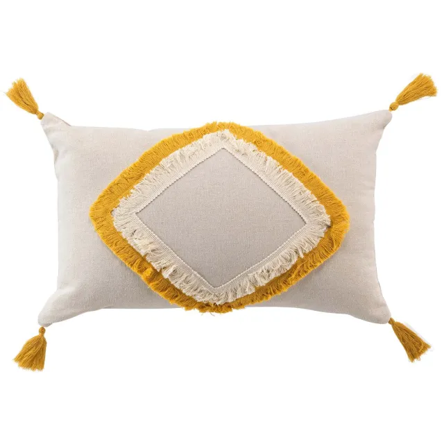 Douceur d intérieur Douceur d'intérieur - Sierkussen MALORY met franjes, boho, 50 x 30 cm Geel