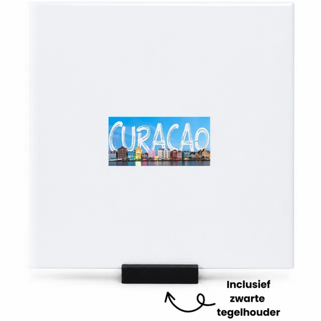 Hacebo Curacao tegeltje met tegelhouder - Wereld - Vakantieliefhebber - tegeltjes met tekst - Antillen - handelskade - spreuktegels - 15x15 CM Wit