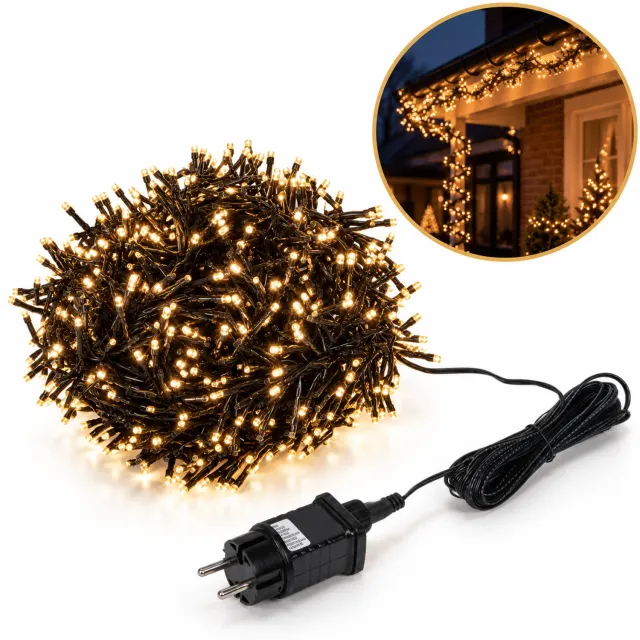 Omid Home Clusterverlichting 12 Meter - Kerstverlichting - 14 Lichtfuncties - Binnen & Buiten - Timerfunctie - Zwart