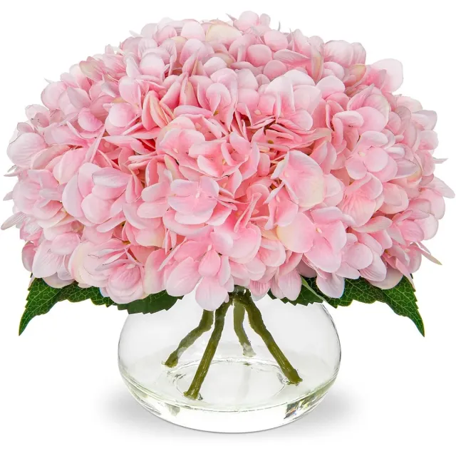 Daity 4-delig - boeket kunstmatige hortensia's - groen zijden kunstbloemen - perfect voor gebruik in de badkamer - op tafel - op een plank of als woondecoratie (vaas niet inbegrepen)