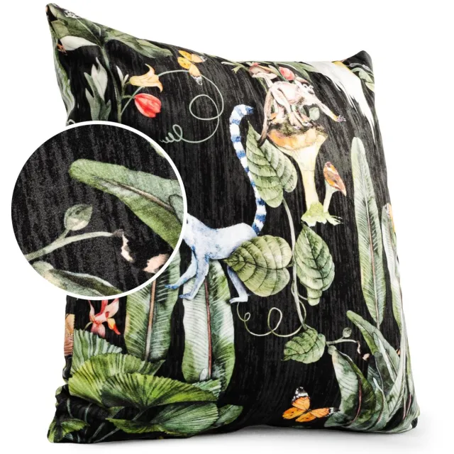 ANRO Jungle Zwart Sierkussen 40x40 cm - Velours - Inclusief vulling