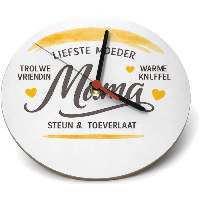 Mr Cadeautjes Klok rond Ø 19 - design Een warme, persoonlijke typografische print met een opvallen | cadeau Wit