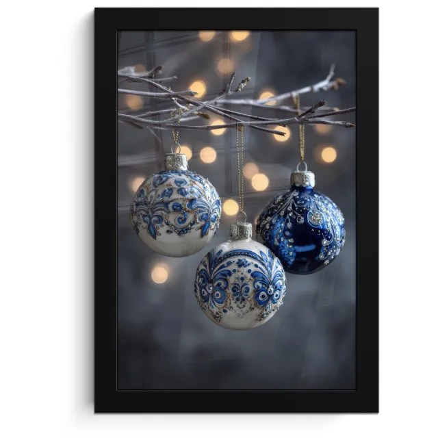 FrameYourWall Poster in lijst - Fotolijst 20x30 cm - Posters - Kerstbal - Versierd - Blauw - Posterlijst zwart - Decoratie - Wanddecoratie woonkamer - Muurdecoratie slaapkamer - Kerstversiering - Kerstdecoratie voor binnen - Kerstmis