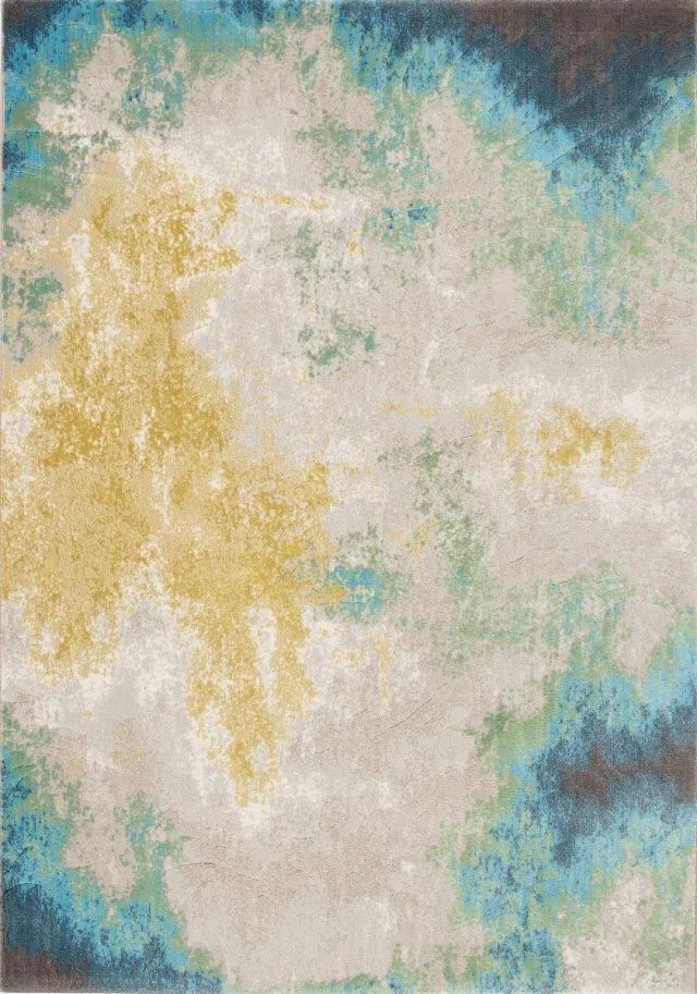 OSTA Patina – Vloerkleed – geweven – polyester – duurzaam – modern - vintage - blauw/geel – 60x120 Blauw; Geel