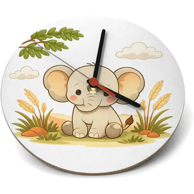 Mr Cadeautjes Klok rond Ø 19 - design Vriendelijke savanne-wereld met één centraal dier en botanis | cadeau Wit