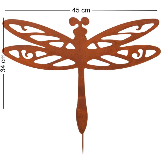 UNUS Tuinsteker libelle met wiebelveer groot in roestlook - Decoratie voor buiten - Tuin - Metaal - Tuindecoratie voor buiten Bruin