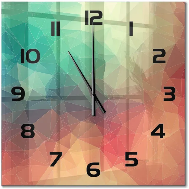 TULUP Wandklok - Geometrische achtergrond Klok Glas Met Opdruk - 60x60 cm - Veelkleurig Moderne Wandklok Glas - Zwarte handen - Vierkante Klok - Decoratieve Glazen Klok - Glazen Wandklok Design