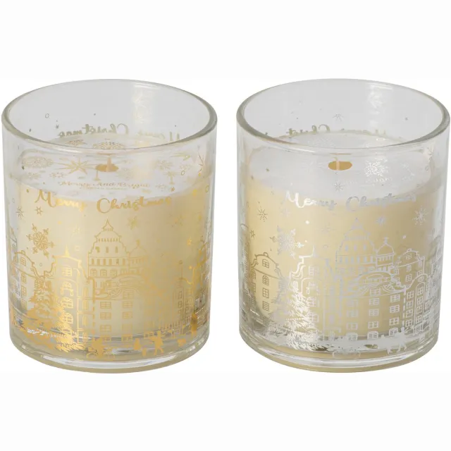 J-Line Kaars - glas - goud/zilver - assortiment van 2