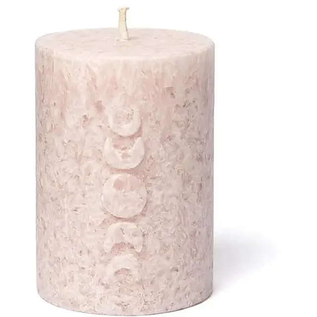 Phoenix Import Mani Bhadra Votiefkaars met reliëf Maanfasen stearine zachtroze – ø5.5 cm x 8 cm zacht roze